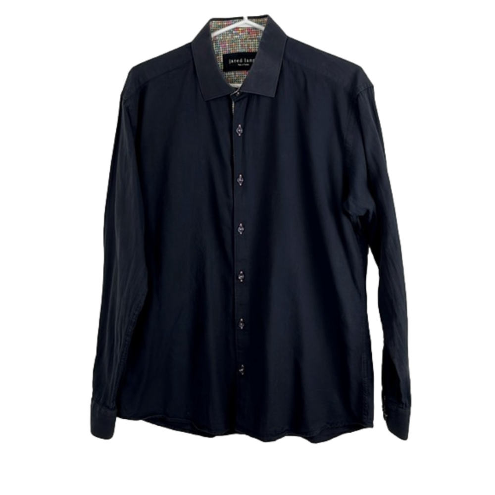 Jared Lang Navy Blue Cotton Dress Shirt